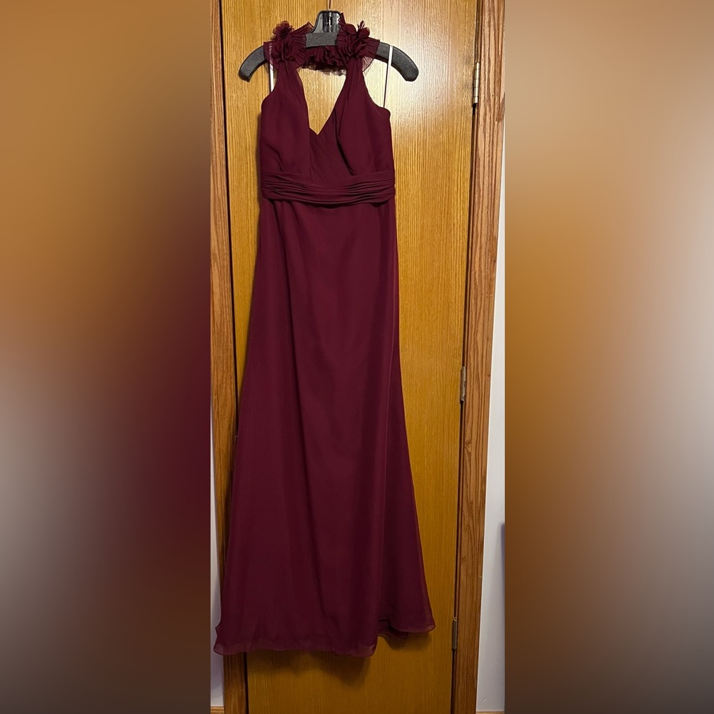 Burgundy floor length halter dress